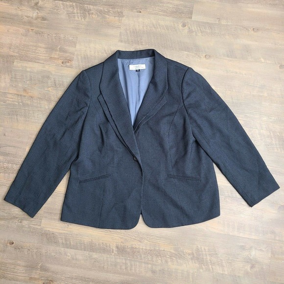 Tahari Arthur Levine Blue Dotted One Button Blazer Jacket Womens Plus Size 16W - Picture 1 of 11
